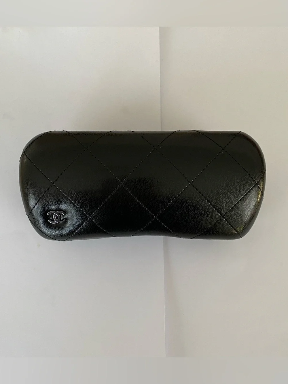 Chanel Made in Italy Black Quilted Leather CC Logo Hard Glasses Sunglasses Case